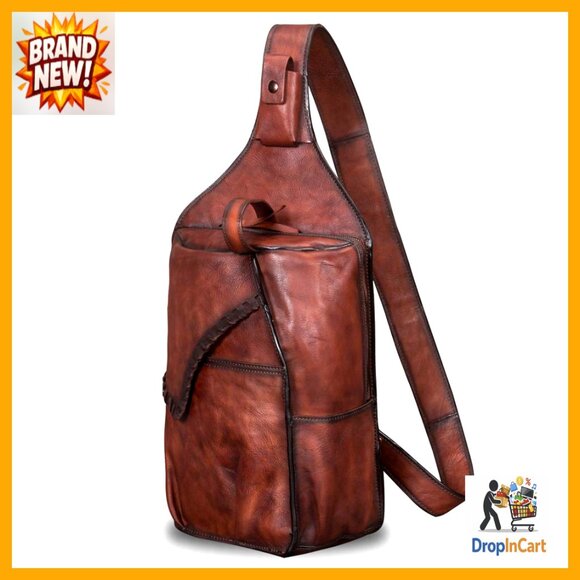 Genuine Leather Vintage Sling Backpack Crossbody Daypack Retro Casual Large